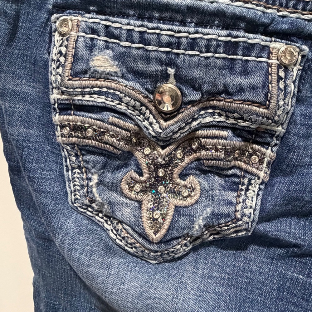Rock Revival Womens Vien Capri Jeans Embellished Fleur De Lis Blue Size 32 - Picture 13 of 16